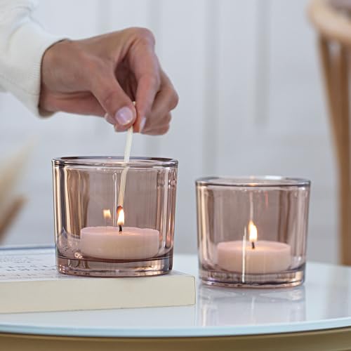 Trend For Home 6 Glass Tealight Holders H: 8 cm diameter 9 cm Candle Jars for Candle Making Round Beige Candle Holder Tealight Candle Holders for Living Room Tea Light Holder Nude 250 ml - Image 3