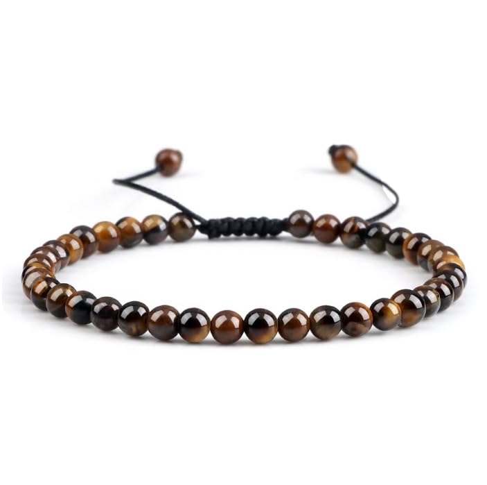 YDYDTTKD Natürliches Tigerauge-Armband, handgefertigt, 4 mm Perlen, geflochtene Armreifen für Damen und Herren