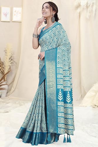 Image of MIRCHI FASHION Women's Cotton Blend Bagru Batik Blocks Printed Saree with Blouse Piece