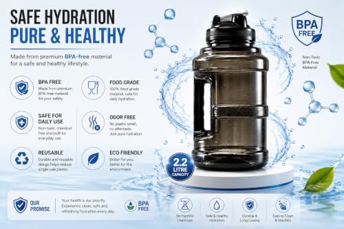 Image of AQUAFIT Sports Water Bottle With Portable Handel With BPA Free Material For Gym,Yoga And Sports Activity Color- (Gym Black, 2.2 Liter)