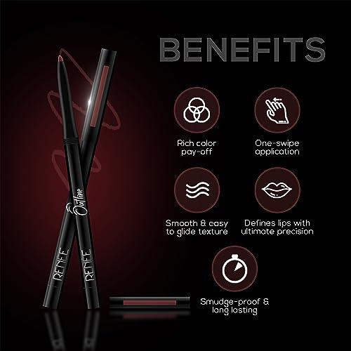 RENEE Outline Lip Liner With Built-in Sharpener 07 Sophia 0.35gm, Long Lasting & Smudge Proof, Matte Finish & Rich Color Payoff, One Swipe Application - Image 3