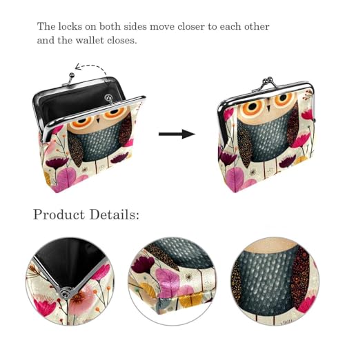 Small Buckle Coin Purse Cartoon Owl Flowers and Birds (3) Pouch Kiss-lock Clasp Change Purse Wallets3