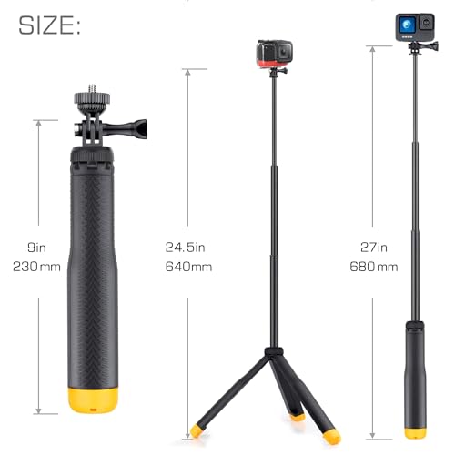 GEPULY Floating Hand Grip Underwater Waterproof Selfie Stick for GoPro Hero 13 12 11 10 9 8 7 6 5 4 3,Floating Tripod, Hand Grip,Selfie Stick Pole,Tripod Stand, Extended Monopod Go Pro Accessories