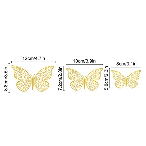 36 vinilos decorativos mariposas 3D removibles doradas miniatura 4