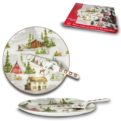 ARCA, Piatto Panettone con Paletta in Porcellana, con Decorazione...