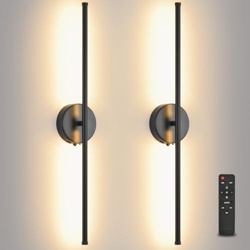 Image of Wall Sconces Battery Operated Set of 2, Black LED Wireless Wall Sconce with Remote Control 350 Rotating, 27.6 Inch Dimmable USB Rechargeable wall Lights for Living Room Bedroom Hallway