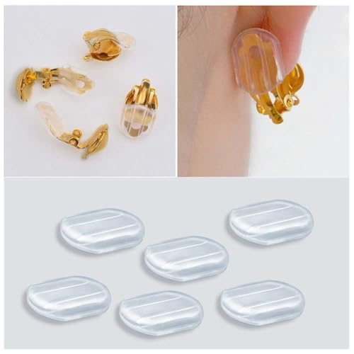 Ohrringpolster,Transparente Ohrpolster,Schoner für Ohrläppchen,Polster Transparent,Ohrclip Pad,Ohrpolster aus Kunststoff,Elliptisches Ohrclip Pad,Transparente Ohrpolster aus Kunststoff 50 Pcs Tokaneit