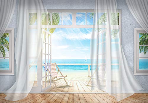 wandmotiv24 Fototapete Balkon Ausblick Meer Strand, braun, XL 350 x 245 cm...