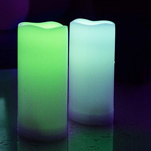 Image of Color Changing Outdoor Flameless Pillar Candles Remote Waterproof Battery Operated Electric LED Candle Set for Gift Home Party Wedding Supplies Garden Halloween Christmas Decoration, 2 Pack, 3 inch x 7 inch