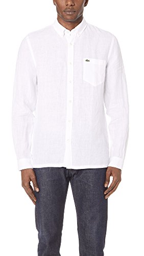 Lacoste Men's Regular Fit Cotton Oxford Shirt, White, Large