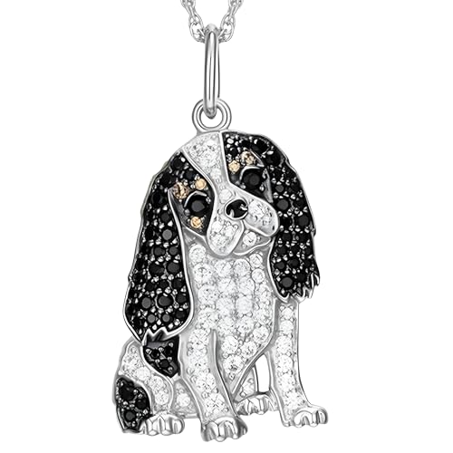 Collier pendentif chien Cavalier King Charles argent pour femme avec strass brillants B241