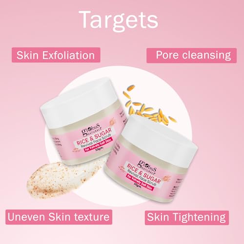 Image of Globus Naturals Rice & Sugar Revival Face Scrub, Enriched with Coffee & Walnut, For Glass Skin, 50 gm