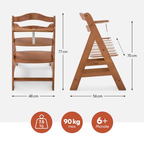 Image of hauck Alpha+ Grow Along Solid Beechwood Booster Highchair with Adjustable Seat, 5 Point Safety Harness, & Bumper Bar for Infants & Toddlers, Walnut