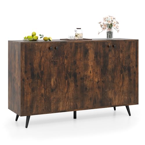 COSTWAY Sideboard Holz, Kommode mit 4 Türen & 5-Fach verstellbare Ablagen, Anrichteschrank Buffetschrank Küchenschrank, Schrank Vintage, für Wohnzimmer, Küche, Esszimmer, 127,5 x 38 x 80 cm (Braun) COSTWAY Sideboard Holz, Kommode mit 4 Türen & 5-Fach verstellbare Ablagen, Anrichteschrank Buffetschrank Küchenschrank, Schrank Vintage, für Wohnzimmer, Küche, Esszimmer, 127,5 x 38 x 80 cm (Braun)