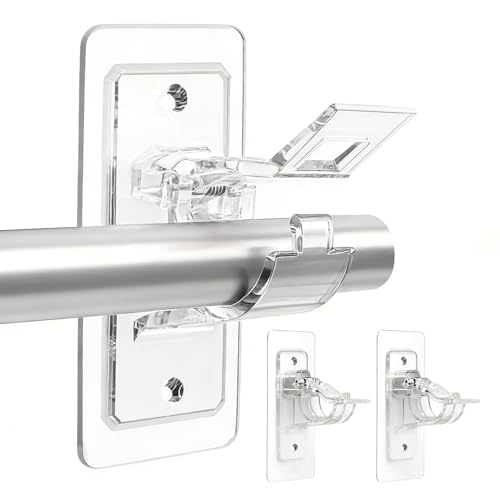 Lot de 2 Support de Tringle à Rideaux Sans Percage Fixation Autocollante Forte avec Vis pour Salle de Bain Cuisine Salon Commode Chambre Rideau Armoire