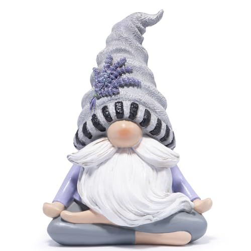 Hodao Zen Lavender Meditation Gnome Figurine - Yoga Inspired Home Decor for Relaxation & Serene Living Spaces Spring Yoga Lavender Gnome Decorations Calming Gifts for Women and Nature Lovers