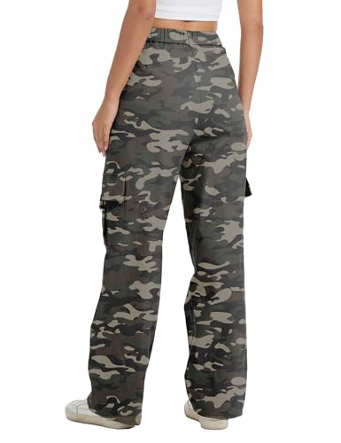 Image of Cargo Pants for Women High Waist Wide Leg Stretchy Pull On Baggy Casual Pants with Pockets