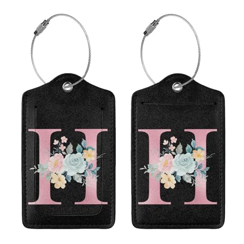 2 Pcs Letter H Luggage Tags for Suitcase, Unique Letters Tag, Travel Gifts for Privacy Cover ID Label with Stainless Steel Loop and Address Card
