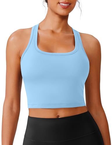 Image of PINSPARK Sports Bra Longline Racerback Tank Tops for Women Padded Workout Yoga Top