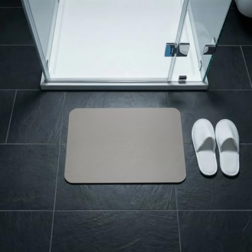 Image of Stone Bath Mat | Diatomaceous Earth Non-Slip Quick Drying Bathroom Floor Mat | Super Absorbent Bathtub & Shower Mat | Odor Free, Safe & Clean for Bathroom & Kitchen (Light cream, 29.5 x 39.5 cm)