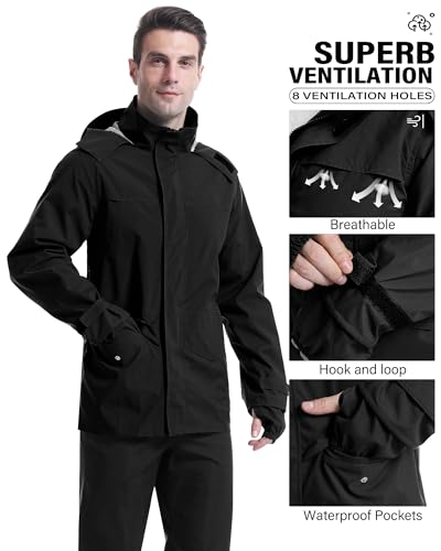 iCreek Rain Suit Waterproof Jacket with Pants 2 Pieces Breathable Lightweight Packable Raincoat with Hooded Rain Gear Unisex - Image 3