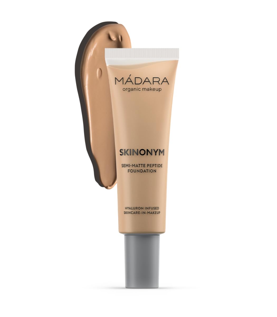 MÁDARA Organic Skincare | SKINONYM Semi-Matte Peptide Foundation, 40 SAND, 30ml – Boosted by collagen-supporting peptides, Semi-matte finish, Adapts to the skin's texture, Ecocert certified.