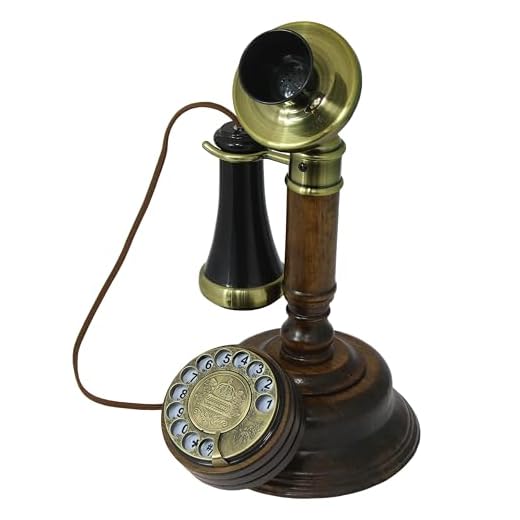 OPIS 1921 Cable - Model C - Antique Style Telephone Made from Real Wood, Classic Black Plastic Parts Partially Gilded with Brass - Functional Rotary dial and Classic Metal Bell