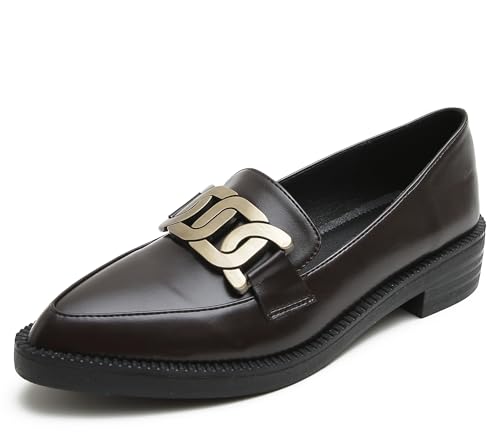 Image of Classic Women's Chunky Loafers Platform Comfortable Slip-On Dressy Business Casual Shoes with Metal