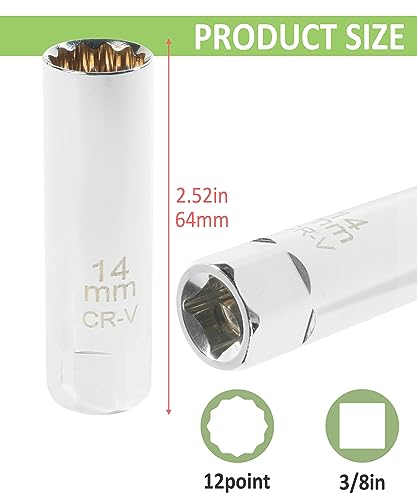 RACOONA 14mm/16mm Spark Plug Socket,Thin Wall Magnetic Spark Plug Socket,Car Accessories 12-Point Removal Tool 3/8 inch Square Drive Set,Compatible with Motorcycle,Car,SUV and More (14mm)