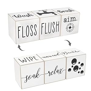 Farmhouse Funny Bathroom Decor, 4-Sided Wooden Blocks, Country Rustic Cute Bathroom Sign for Shelf, Black and White House Home Decorations Accents, 2.8 Farmhouse Bathroom Decor 4 Side Blocks Restroom DecorFunny Bathroom SignsCountry Cute Bathroom Decor for Shelf Black and White House Home Decor AccentsRustic Bathroom Decorations28