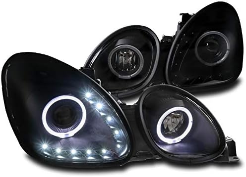 LED DRL Halo Projector Headlights Headlamps Lamps Black Compatible with 1998-2005 GS300 GS400 GS430