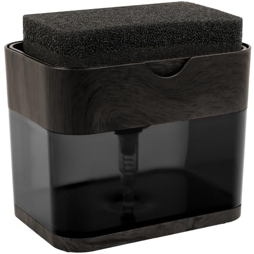 Image of S&T INC. Dish Soap Dispenser and Sponge Holder, Plastic, Black Wood