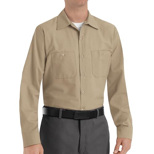 Image of Red Kap Men's Long Sleeve Industrial Work Shirt | Moisture Wicking Button Up, Wrinkle Resistance Fights Fading & Stains