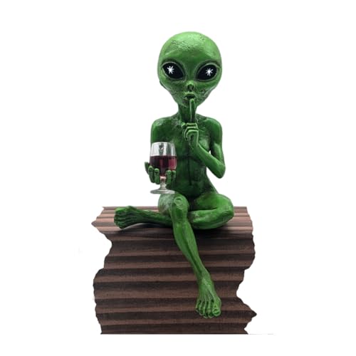 John Bernard & Company Alien Invasion “Party Alien” Female Wine Drinking Ledge Lounger 10 Inch H Funny Home or Garden Alien Statue (Cosmis Green)
