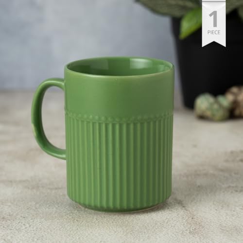 Image of Clay Craft Fine Ceramic Crimson Microwave Safe Coffee & Milk Mug, 350Ml, 1 Piece, Green, Mug for Coffee, Ideal for Gifting, Perfect for Home & Office