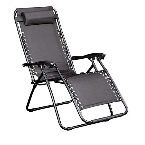 Easylife Zero Gravity Garden Recliner – Folding Outdoor Chair with Adjustable Headrest, Sunshade and Cup Holder – Steel Frame Textilene Seat, Black