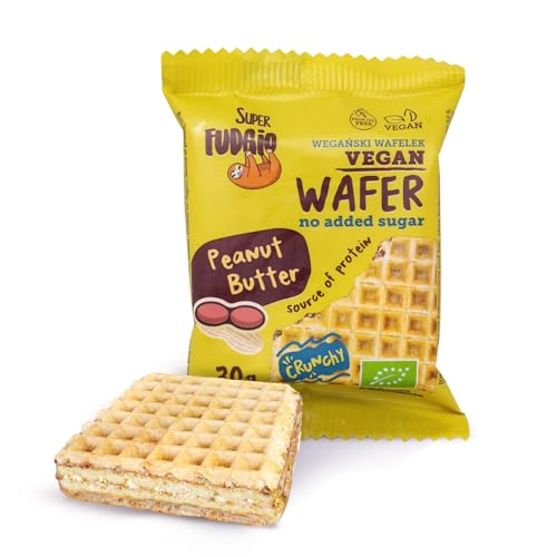 SUPER FUDGIO BIO-Waffeln mit Erdnussbutter | ohne Zuckerzusatz | ohne Palmöl | veganer Snack | 30g