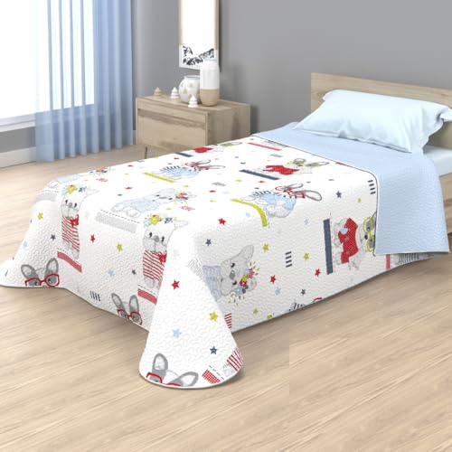 Colcha bouti infantil con acolchado termosellado para camas 90 y 105 cm, con diseños de piratas, unicornios, perritos y cerditos... Ideal para primavera y verano (Perritos, 105)