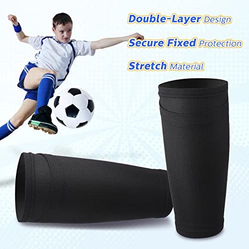 Hicarer Soccer Shin Guards Sleeves 4 Pairs Flexible Soccer Shin Guard Leg Performance Support Polyester Shin Guard Sleeve Holder With Pocket For Soccer Sport (White, Black,L) #TOP3
