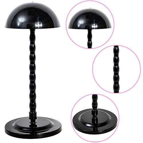 Wig stand Mushroom Top For Wigs and Hats, Plastic Collapsible Travel Stand Dryer Dingxiu (Free Gift: Four Wig Caps) (Black)