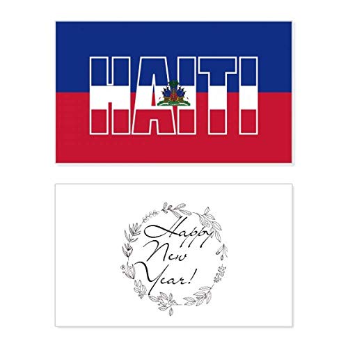 Tarjeta conmemorativa de Año Nuevo con nombre y bandera de Haití, recuerdo festivo