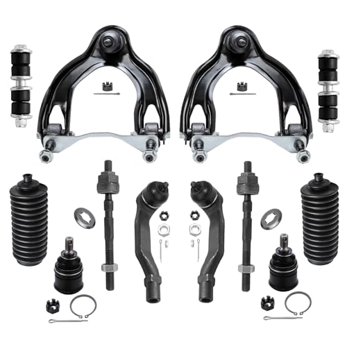 Image of Detroit Axle - Front End 12pc Suspension Kit for 1994-1997 Acura Integra 1993-1997 Honda Civic Del Sol, 2 Upper Control Arms 2 Lower Ball Joints 4 Tie Rods 2 Boots 2 Sway Bar Links Replacement
