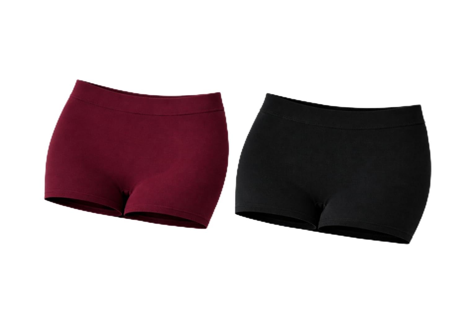 Women's Boyshorts Boxer Briefs, Mid Rise, Cotton Crotch, Soft Waistband, Athletic, Pack of 2 (S to XL Size) Brown, Black-image-22