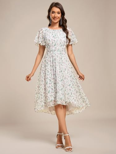 Image of Ever-Pretty Women's Chiffon Crew Neck Empire Waist Wedding Guest Dress Summer Short Sleeve Semi Formal Dresses 02053