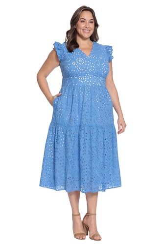 Image of Maggy London Women's Maggy London Women's Dresses Sleeveless V-Neck with Ruffle Shoulder Detail and Tiered Skirt