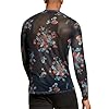 Men's Long Sleeve Shirts, Slim Fit Floral Graphic Print See Through Tops, Crew Neck Black All-Match Basic T-Shirt for Going Out, Sheer Muscle Pullover Undershirt for Party Rave Disco Clubwear #1