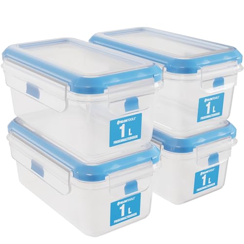 ATHLON TOOLS Juego de 4 recipientes herméticos de 1 L, 100 % herméticos y a prueba de fugas, de 40 a 100 grados, para todos los alimentos, sin BPA, para frigorífico (1 L, juego de 4)