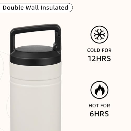 Image of BJPKPK 20 oz Insulated Travel Water Bottle, Coffee Tumbler Stainless Steel | Double Wall Vacuum, Leakproof, Thermal, Keeps Hot /Cold, BPA Free, Dishwasher Safe, Spill Proof, Wide Mouth, 2 Lids, Milky