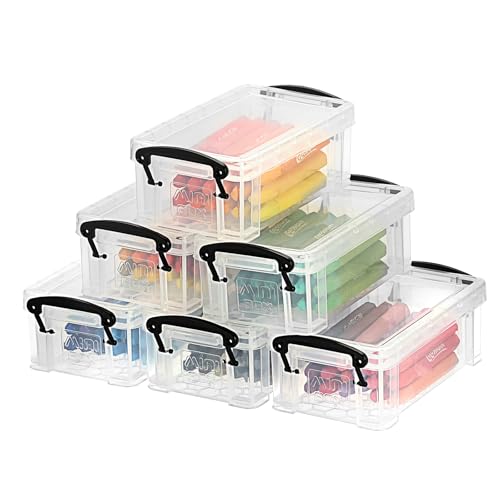 Image of 12 PCS Clear Plastic Crayon Boxes with Snap Lids, Small Crayon Storage Box Stackable Crayon Container Box Multipurpose Mini Storage Container for Crayons, Chalks, Paper Clips and More