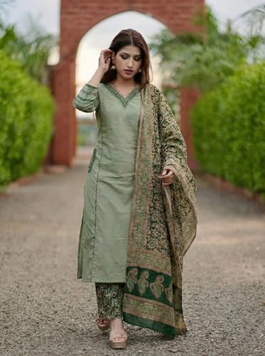 Image of ANNI Designer Women's Rayon Viscose Straight Kurta Set with Palazzo and Dupatta | Stylish Long Kurti Dress for Festive, Party, and Ethnic Wear